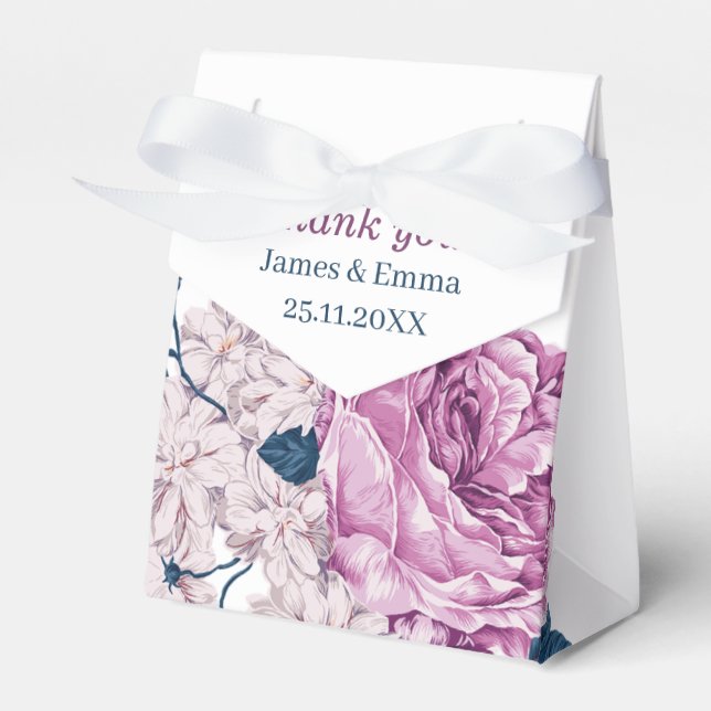 Elegant Purple Flower Personalised Wedding Favour Box (Front Side)