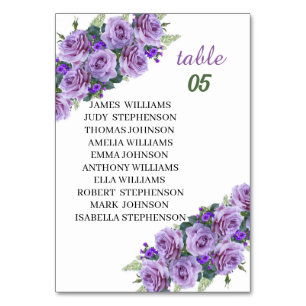 Elegant Purple Flower Personalised Wedding Table Number