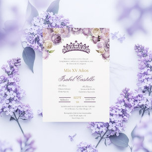 Elegant purple flower Quinceanera invitation