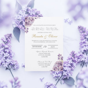 Elegant purple flower wedding ring Spanish Invitation