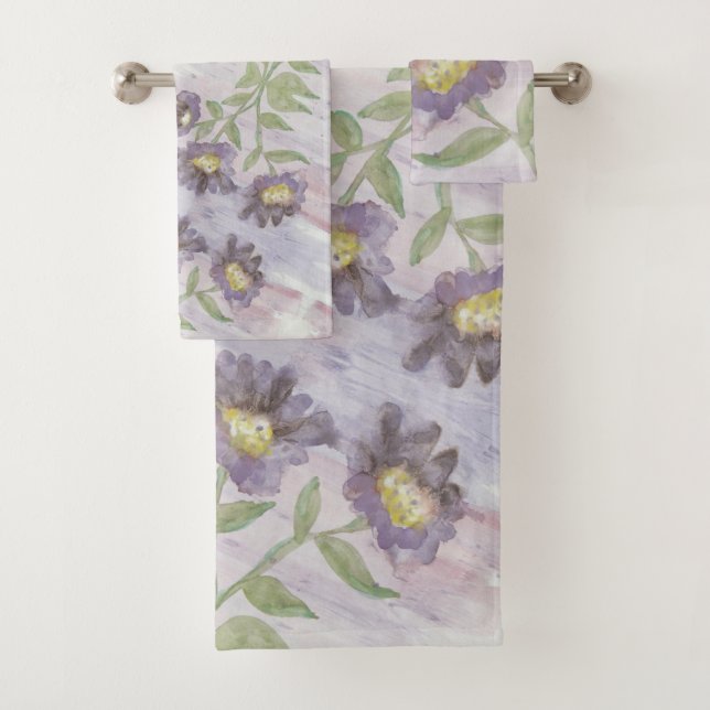 Elegant Purple Flowered Bath Towel Set (Insitu)