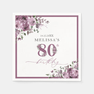Elegant Purple Flowers 80th Birthday Party Napkin