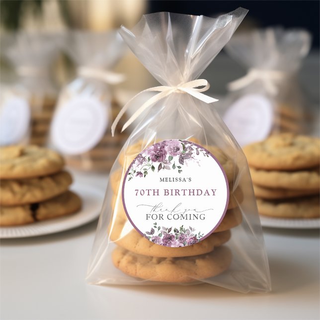 Elegant Purple Flowers Any Age Birthday Classic Round Sticker (Creator Uploaded)