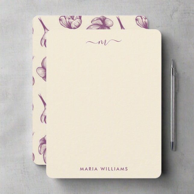 Elegant Purple Flowers & Blush Pink Monogram Card (Creator Uploaded)
