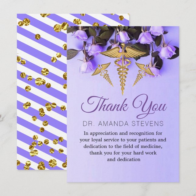 Elegant Purple Flowers Doctor Thank You Card (Front/Back)