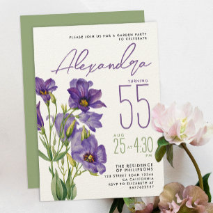Elegant Purple Flowers Garden Party Watercolor Invitation
