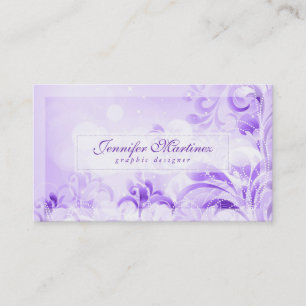 Elegant Purple Flowers & Glitter Business Card