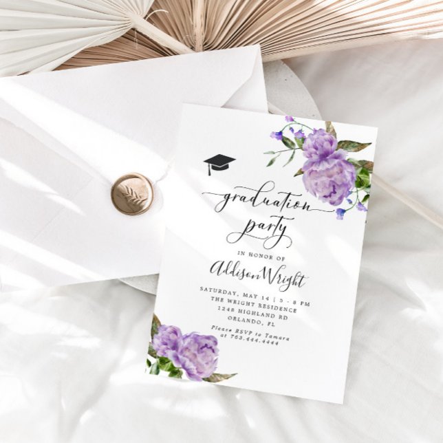 Elegant Purple Flowers Graduation Party  Invitation (Creator Uploaded)