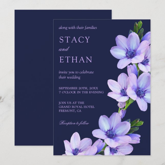 Elegant Purple Flowers Mauve Floral Wedding Invite (Front/Back)