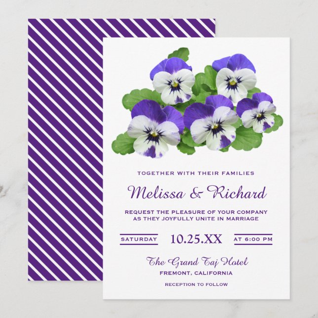 Elegant Purple Flowers Pansy Wedding Invitation (Front/Back)