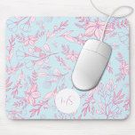 Elegant Purple Flowers Personalised Mouse Mat<br><div class="desc">This elegant mouse pad has a floral pattern of purple flowers against a light blue background. Personalise initials.</div>