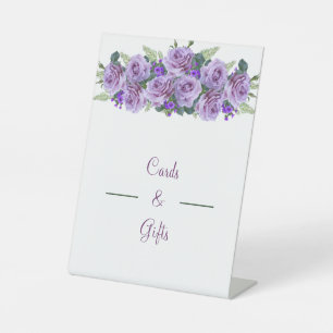 Elegant Purple Flowers Wedding Cards And Gifts Pedestal Sign
