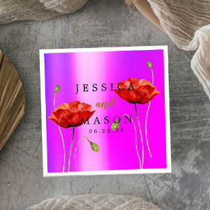 Elegant Purple Flowers Wedding Cocktail Napkins