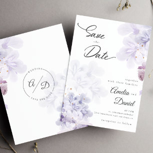 Elegant purple flowers wedding Save the Date Invitation