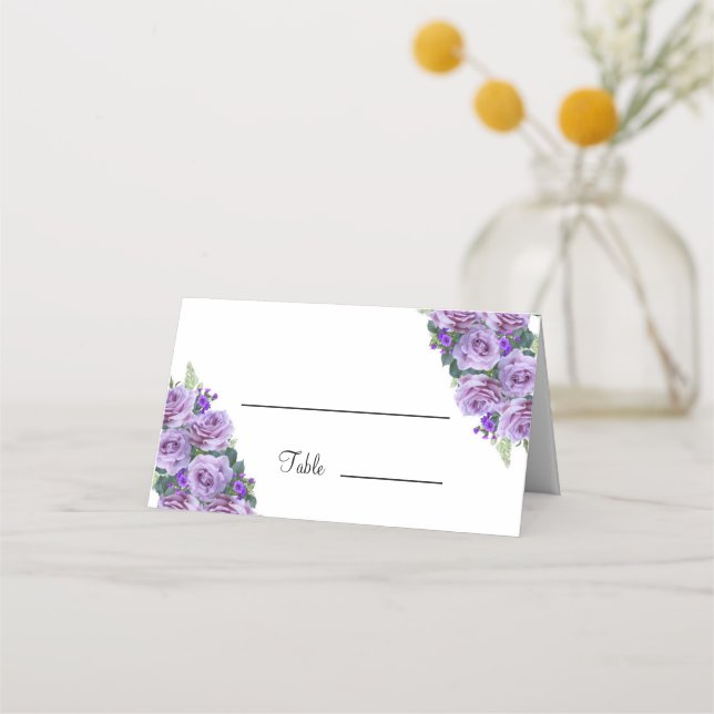 Elegant Purple Flowers Wedding Table  Place Card (Front)