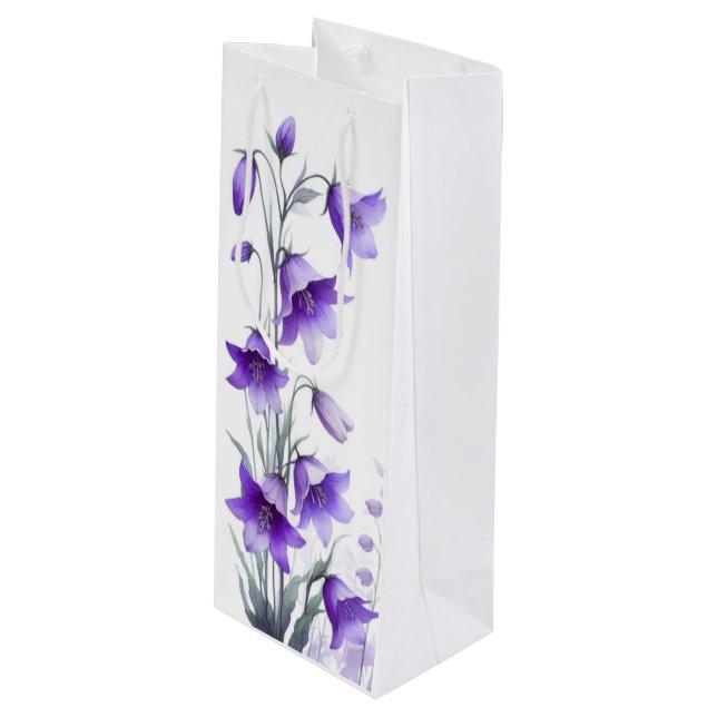 Elegant Purple Flowers  Wine Gift Bag (Front Angled)