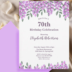 Elegant Purple Flowers Women's 70th Birthday Invitation