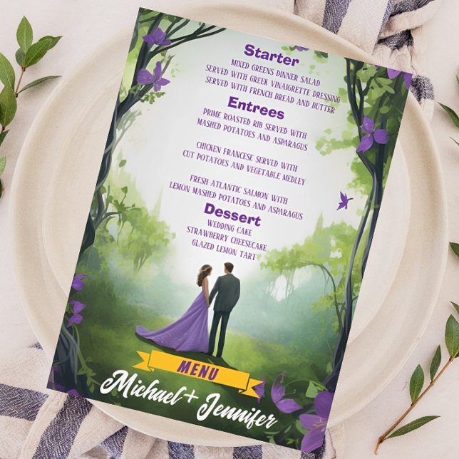 Elegant Purple Forest Customisable Floral Wedding  Menu (Creator Uploaded)
