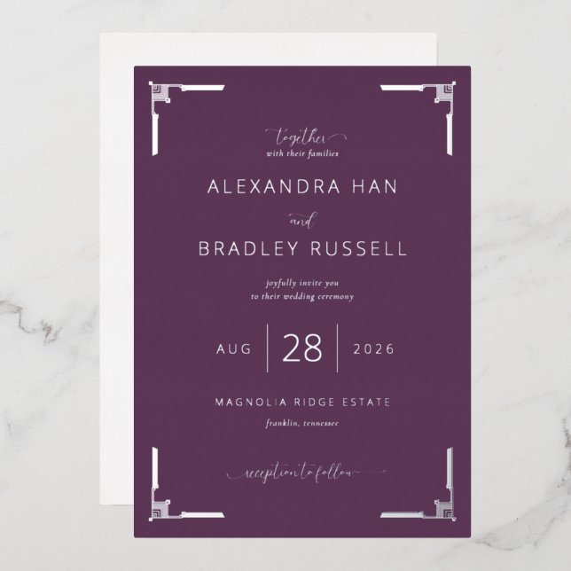 Elegant Purple Formal Wedding Invitation (Front/Back)