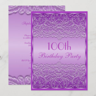 Elegant Purple French Lace 100th Birthday Invitation