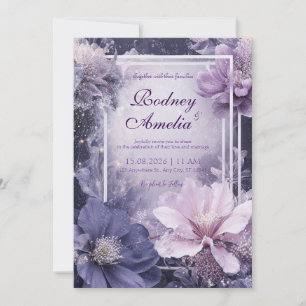 Elegant Purple Galaxy Floral Wedding Invitation