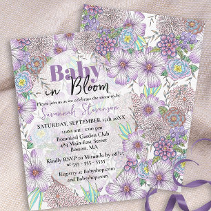 Elegant Purple Garden Flowers Baby in Bloom Invitation