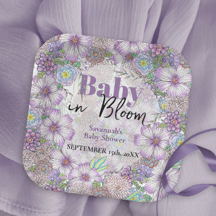 Elegant Purple Garden Flowers Baby in Bloom Paper Plate