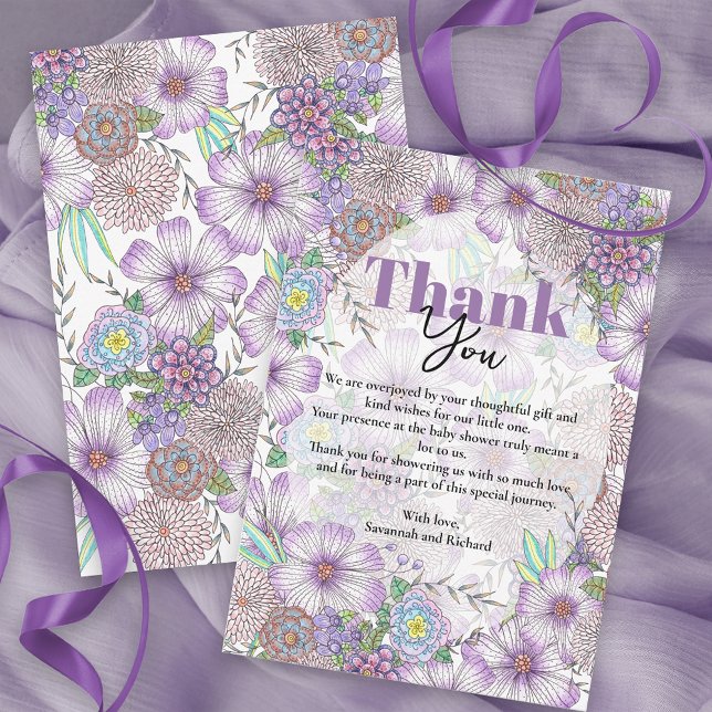 Elegant Purple Garden Flowers Baby in Bloom  Thank You Card (Creator Uploaded)