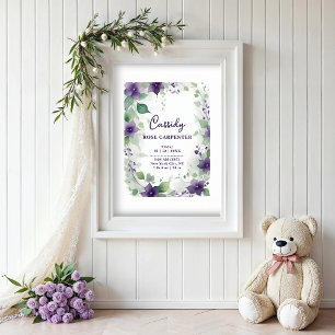 Elegant Purple Garland Floral Baby Newborn Birth Poster