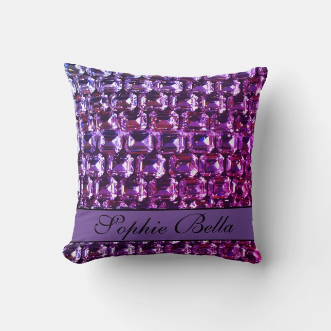 Elegant purple gemstones diamonds calligraphy cushion (Front)