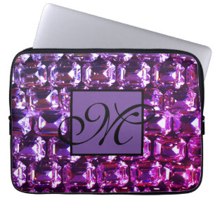 Elegant purple gemstones diamonds laptop sleeve