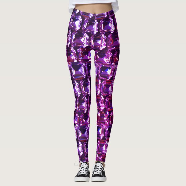 Elegant purple gemstones diamonds leggings (Front)