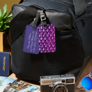 Elegant purple gemstones diamonds luggage tag