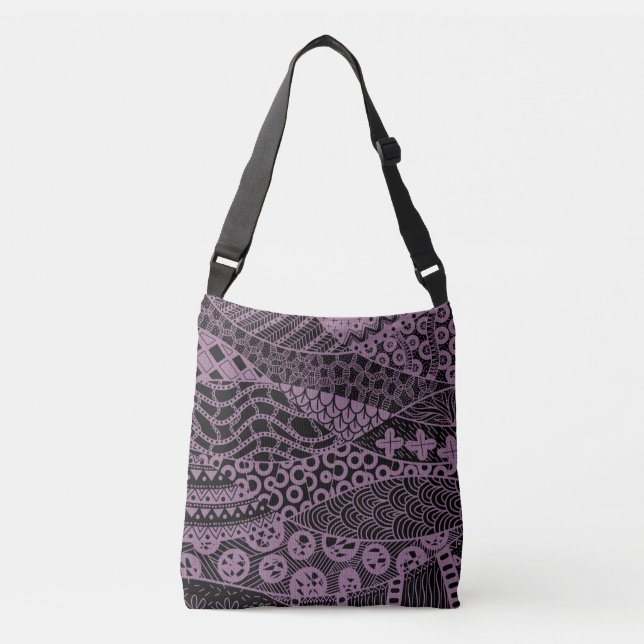 Elegant Purple Geometric Abstract Tribal Pattern Crossbody Bag (Front)