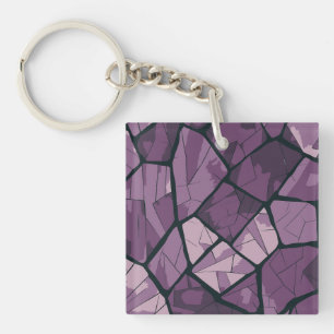Elegant Purple Geometric Stained Glass Design Key Ring
