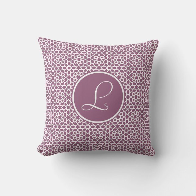 Elegant Purple Geometry Monogram Cushion (Front)