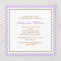 Elegant Purple Gingham Pattern Baby Shower