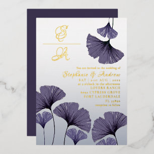 Elegant Purple Gingko Foliage Wedding Invitation