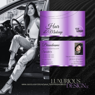 Elegant Purple Glamourous with Logo and Photo Chic Business Card