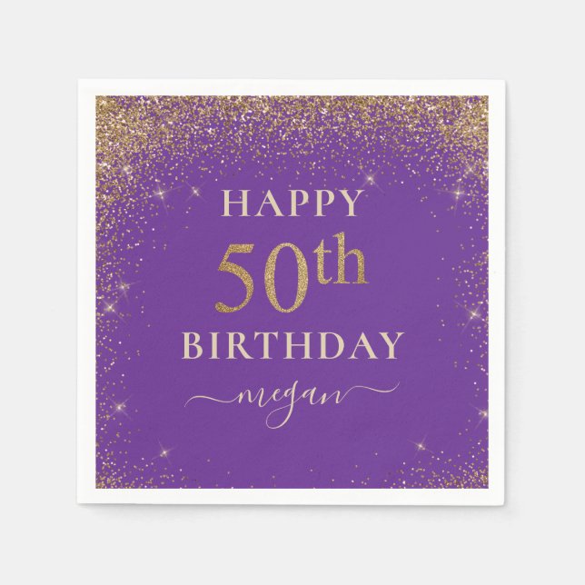 Elegant Purple Glitter 50th Birthday Party  Napkin (Front)