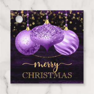Elegant Purple Glitter Baubles Merry Christmas Favour Tags
