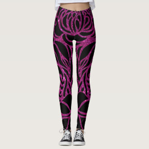 Elegant Purple Glitter Black Zebra Animal Print  Leggings