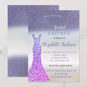 Elegant Purple Glitter Bokeh , Dress Bridal Shower Invitation
