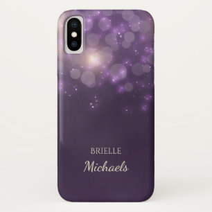 Elegant Purple Glitter Bokeh Sparkles With Name iPhone X Case
