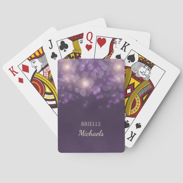 Elegant Purple Glitter Bokeh Sparkles With Name Playing Cards (Back)