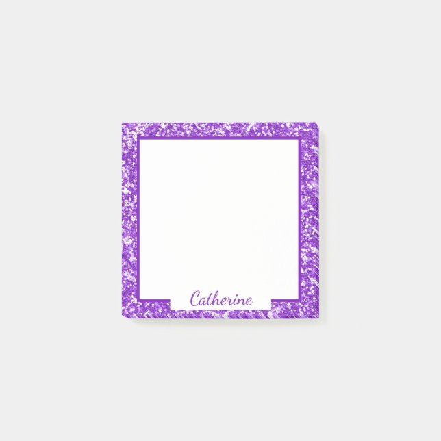 Elegant Purple Glitter Border Frame Chic Trendy Post-it Notes (Front)