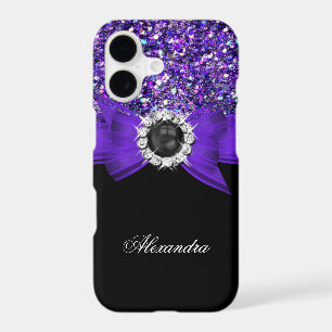 Elegant Purple Glitter Bow Black Diamond Pearl
