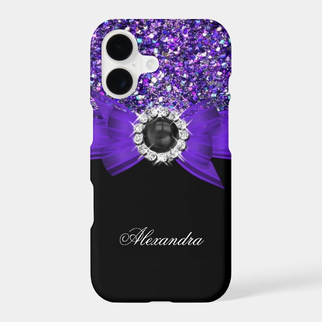 Elegant Purple Glitter Bow Black Diamond Pearl (Back)