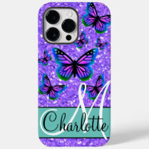Elegant purple glitter butterflies monogram