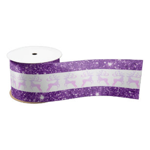 Elegant purple Glitter Christmas Deer Satin Ribbon